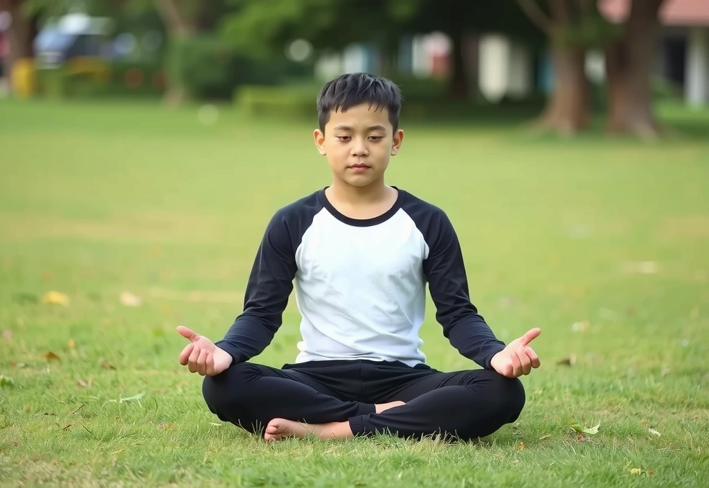 Persona joven meditando al aire libre, con enfoque en la tranquilidad y el bienestar mental.